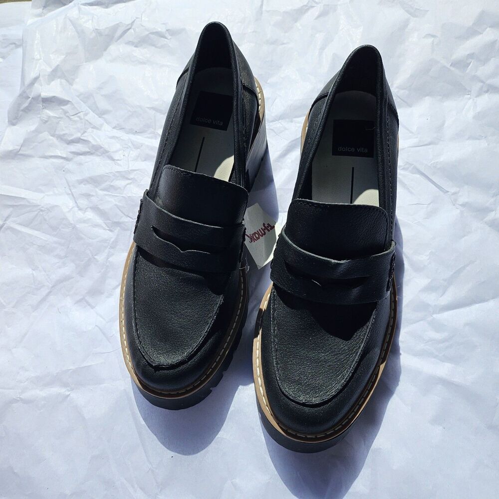 Dolce Vita Harriet Chunky Platform Penny Loafers Black 90s Grunge NWT 7.5